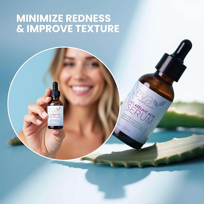 Eva Naturals 10% Azelaic Acid Serum for Face – Niacinamide, Hyaluronic Acid – Redness Relief, Dark Spots, Uneven Skin Tone, Texture, Pores, Topical Booster for Clearer, Smoother Skin, 1oz