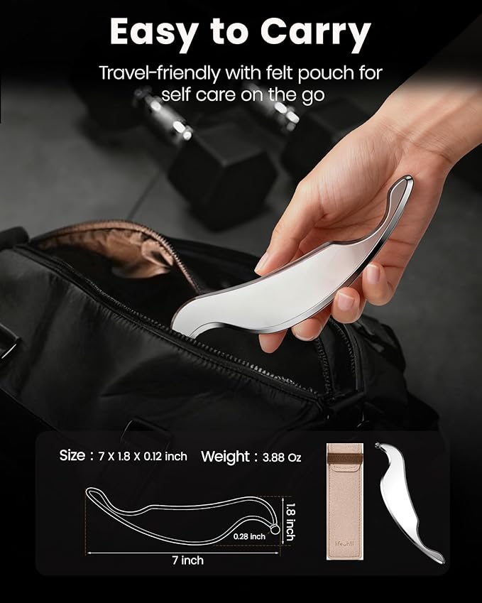 lifechill 3-in-1 Stainless Steel Gua Sha Tool, Professional Trigger Point Massage Tools & Fascia Release Scraper for Muscle Pain Relief of Neck, Shoulder, Leg & Body, Gift for Athletes, Women and Men
