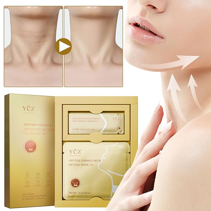 Ycz Firming Smoothing Neck Mask, Neck Wrinkle Patches, Deep Hydration and Moisturization Collagen Anti-Wrinkle Nack Mask, 8 Peptides and Botanical Serum for Firming & Lifting Diminishing Wrinkles