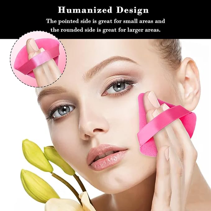 RAREIUS 8pcs Triangular Powder Puff Face Soft Velvet Makeup Puff for Loose Powder Body Powder Makeup Sponge for Contouring Wet Dry Foundation Blender Sponge Beauty Makeup Tool.(Rose Red)