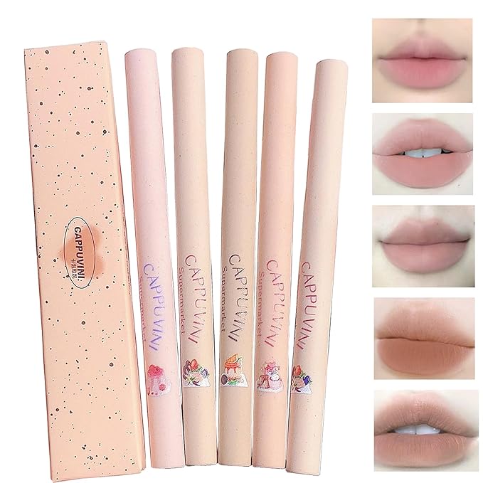 Domality 5 Colors Lip Liner Pen Set, 5pcs Nude Pink Lipstick Set, Longwear Waterproof Creamy Matte Finish Lip Pencil for Defines Perfect Lip Shape