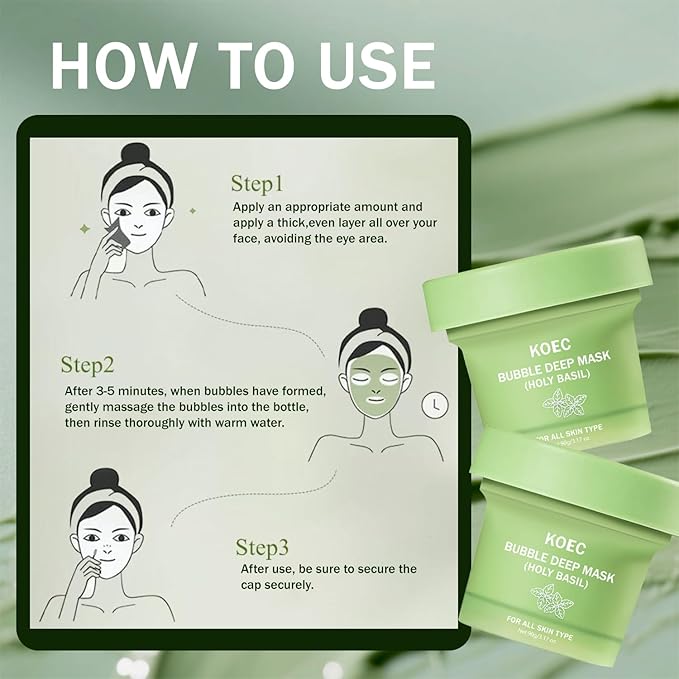 Holy Basil Bubble Deep Face Mask – Foaming Clay Mask with Basil Extract for Deep Cleansing, Pore Purification & Gentle Exfoliation, Style Bubble Mask for Oily & Acne-Prone Skin (01)
