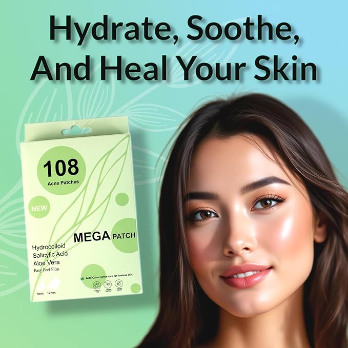Fast Acting Pimple Patches with Hydrocolloid, Saycilic Acid and Aloe Vera | 108 ct (60 x 8mm + 48 x 12mm) | Reduces Spot Risk | Invisible Acne Patches | Treatment for Zits, Blemishes, Acne & Pimples.