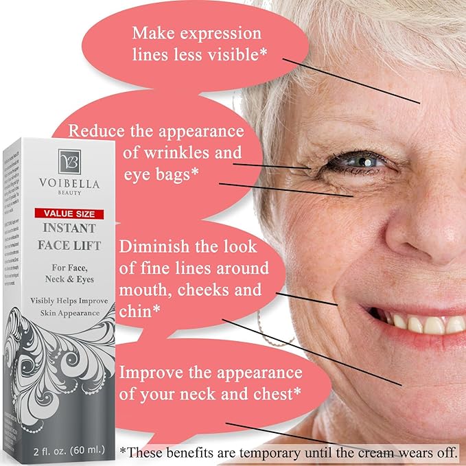 Instant Face Lift Cream 2 oz - Best Eye, Neck, Face Tightening, Lifting & Firming Serum To Smooth Appearance, Hide Loose Sagging Skin, Puffiness, Fine Lines & Wrinkles in Mins (Peptides & Stem Cells)
