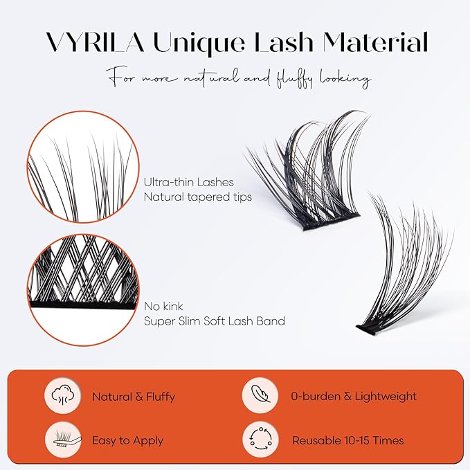 Lash Clusters Kit-VYRILA 0.07mm Wispy 8-14mix C Curl Eyelash Clusters with Lash Bond and Seal Waterproof, Eyelash Tweezers (30P+S05 KIT 192pcs-8-14mix)