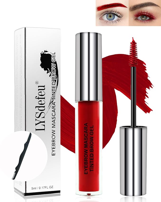 Tinted Eyebrow Mascara Gel-1Pcs Longlasting Waterproof Red Eyebrow Glue Colored Liquid Mascaras,Tint Brow Filler, Length Curling Mascara,Halloween Cosplay Party Eye Makeup Gift for Women-09