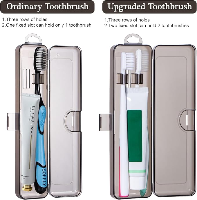 Gamdee Toothbrush Travel Case 2 Pack, Clear Black Toothbrush Case Holder Travel Size Plastic Toothbrush Holder Toothpaste Storage Container Portable for Traveling, 7.87 x 2.36x 1.18”