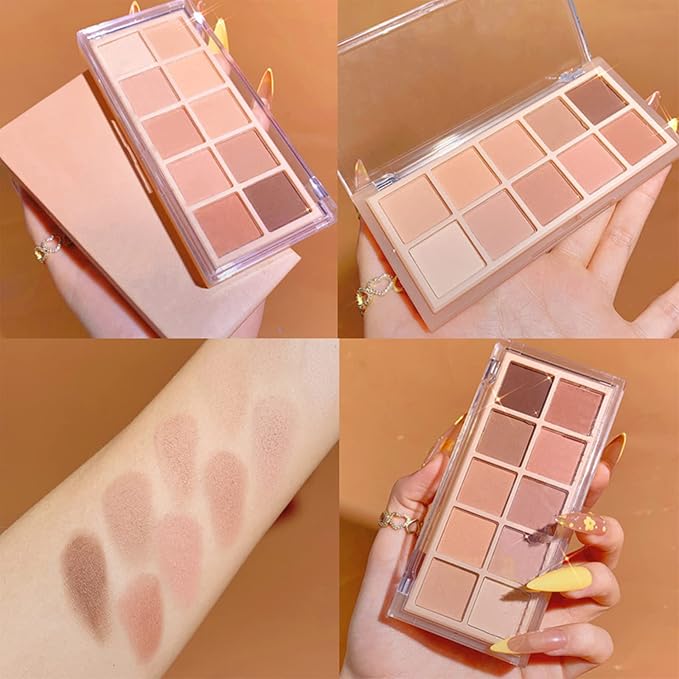 Erinde 10 Colors Nude Eyeshadow Palette, Matte Light Beige Brown Eye Shadow Makeup, Ultra-Blendable High Pigmented Long Lasting, Neutral Eye Make Up Pallet with Brush Travel Size Gift Kit, Milk Tea