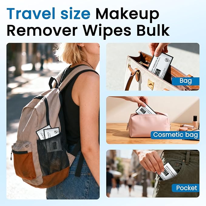 Individual Makeup Remover Wipes Bulk - Pack of 30,Black Individually Wrapped Face Cleansing Wipes Travel Size for Mascara,Lipstick,Skin Care,Hotel Toiletries