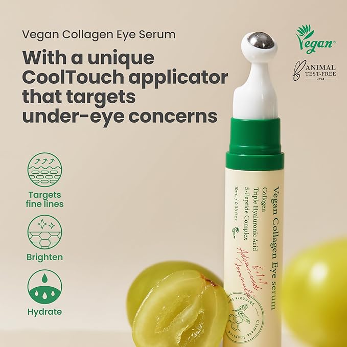 AXIS-Y Vegan Collagen Eye Serum - K Beauty Triple Hyaluronic Acid & Peptide Collagen Serum Improve Skin Elasticity, Reduce Fine Lines & Dark Circles - Vegan Korean Skin Care Eye Cream - 0.33 fl. oz.