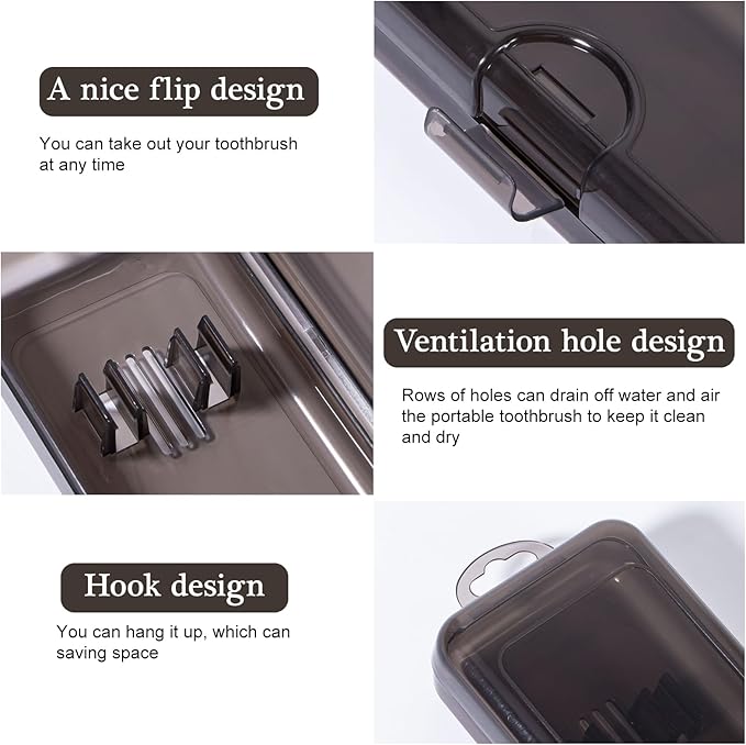 Gamdee Toothbrush Travel Case 2 Pack, Clear Black Toothbrush Case Holder Travel Size Plastic Toothbrush Holder Toothpaste Storage Container Portable for Traveling, 7.87 x 2.36x 1.18”