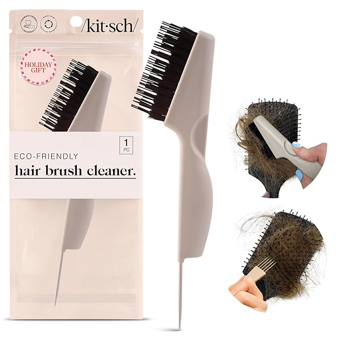 Kitsch Hair Brush Cleaner Tool | Double-Sided 2-in-1 Brush Cleaner for Hair Brushes & Combs | Eco-Friendly Cleaning Tool with Pick & Bristles, Perfect Gifts for Women | Hair Stylist Essentials