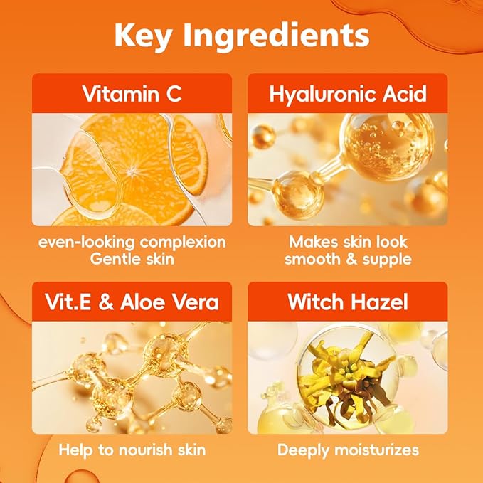 Vitamin C Serum for Face 2-Pack, Brightening Facial Serum with Hyaluronic Acid & Vitamin E, Helps Improve Dark Spots, Uneven Tone, Fine Lines & Wrinkles, 1 Fl Oz Each