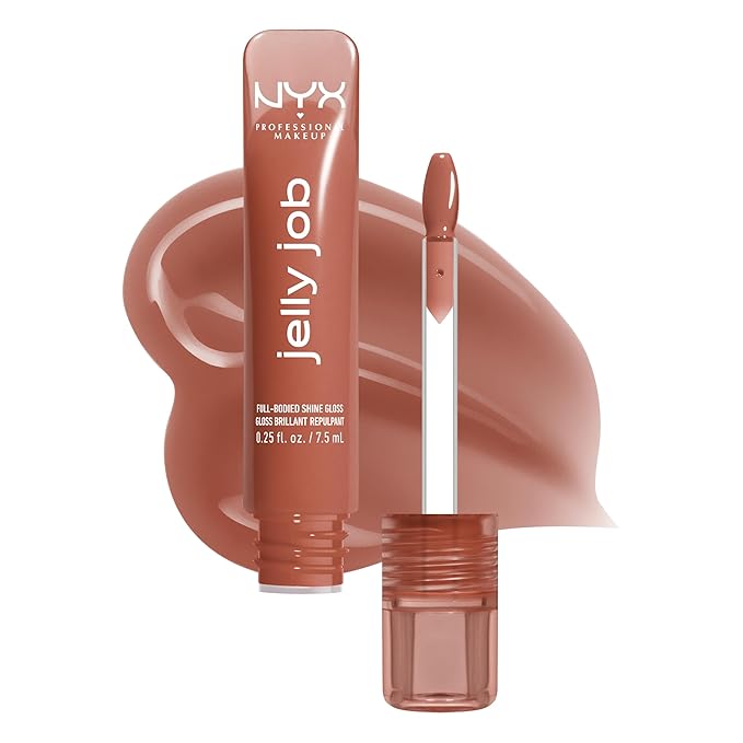 NYX PROFESSIONAL MAKEUP Jelly Job Lip Gloss, Lip Tint Gloss with Full-Bodied, Smoothing, and Hyper-Glossy Shine - Toast N' Jelly (Pale Nude)