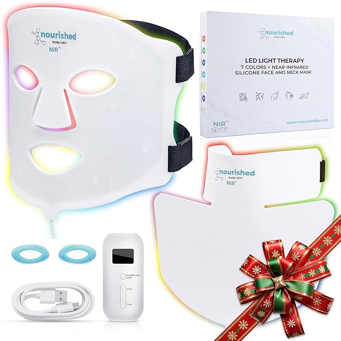 7 Colors LED Face and Neck Mask with Near-Infrared - Blue, Red Light Therapy for Face - 228 LEDs - Skincare Tool for Anti-Aging
