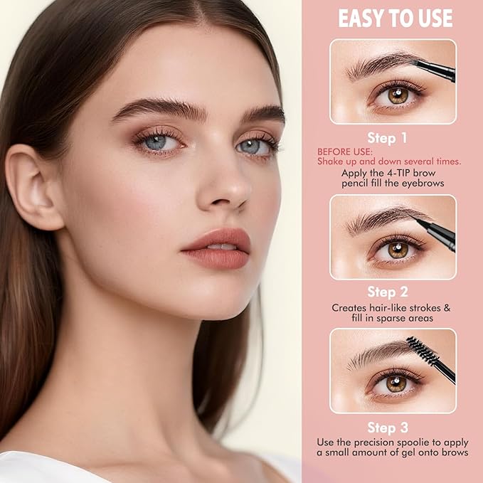 Eyebrow Pencil Kit, with Microblading Eyebrow Pen, Eyebrow Gel, Eyeliner, Eyebrow Brush, Eyebrow Pencils for Women, Waterproof, Smudge Proof, Long Lasting Makeup Formula - Blonde