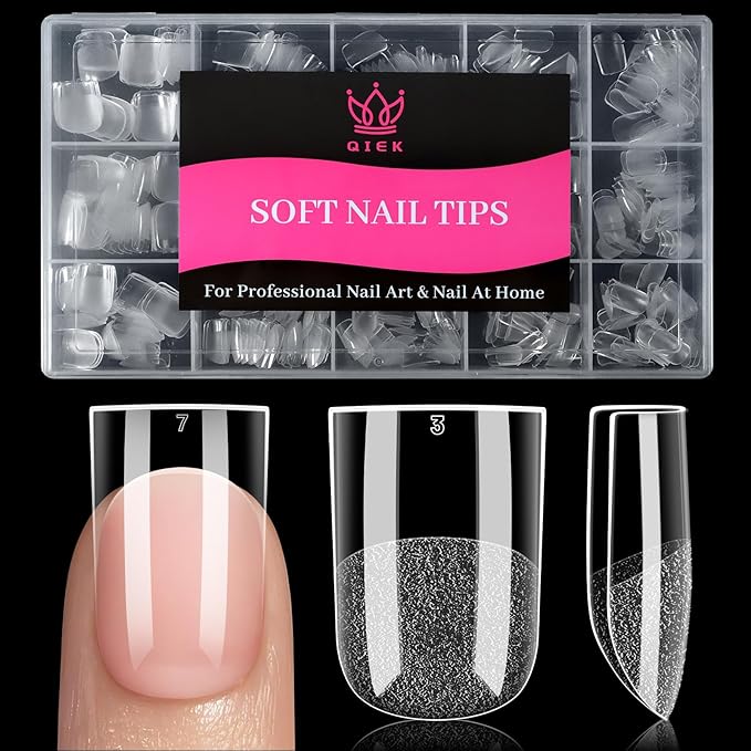 Qiek Extra Short Sharp Square Fake Nail Tips - 15 Sizes 240 PCS Clear French Half Matte Press On False Nail Tips Full Cover Gel Nail Tips Extensions Thick Long Lasting DIY Beginners & Salon Manicure
