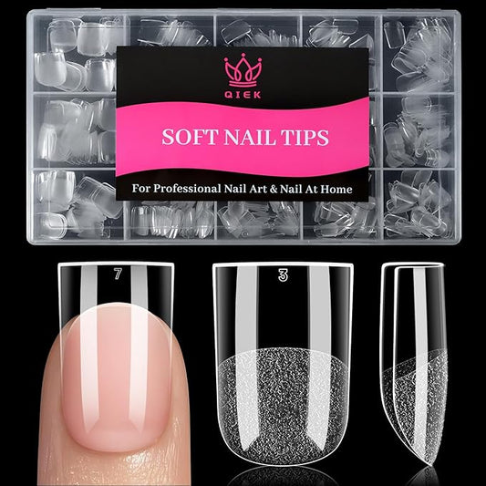 Qiek Extra Short Sharp Square Fake Nail Tips - 15 Sizes 240 PCS Clear French Half Matte Press On False Nail Tips Full Cover Gel Nail Tips Extensions Thick Long Lasting DIY Beginners & Salon Manicure