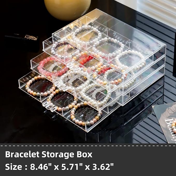 Feadily 1PCS Acrylic Jewelry Organizer Box, Jewelry Drawer Organizer With 3 Drawers 18 Grids, Bracelet Earring Holder Organizer, Clear