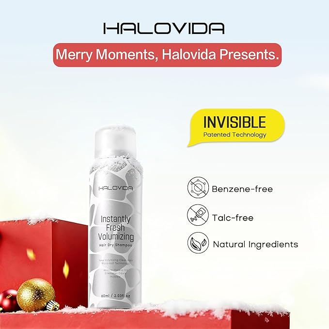 HALOVIDA Dry Shampoo for Women, Invisible Travel Size Dry Shampoo Spray for Dark Hair Leaves No White Residue, Absorb Oils, Volumizing & Refresh Hair for 72 Hours, 2.03 Fl Oz