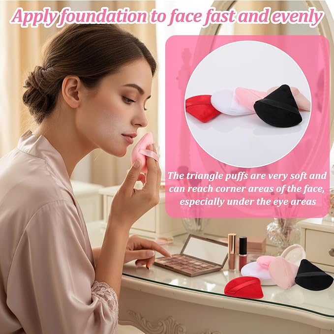 Molain 150 Pcs Triangle Powder Puffs, Soft Makeup Puffs Wet & Dry Use Cosmetic Sponge Applicators for Loose Powder Foundation Face Body(Black, Pink, White, Brown, Red)
