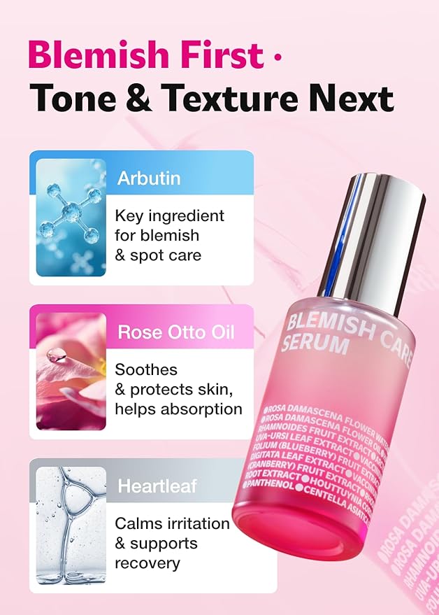 ISOI Blemish Care Up Serum for Face, Vegan Hydrating Serum for Smooth & Glass Skin Effect, Skin Barrier & Moisture Balance for Women, Arbutin & Rose Otto Oil, Korean Skin Care (1.18 fl. oz, 35ml)