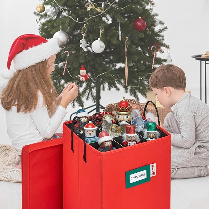 Christmas Nutcracker and Figurine Collectible Storage Box - Stores Up to 9-16" Tall Nutcrackers, Ornaments, and More - Holiday Decor Organizer with Adjustable Dividers - Nutcracker not Included