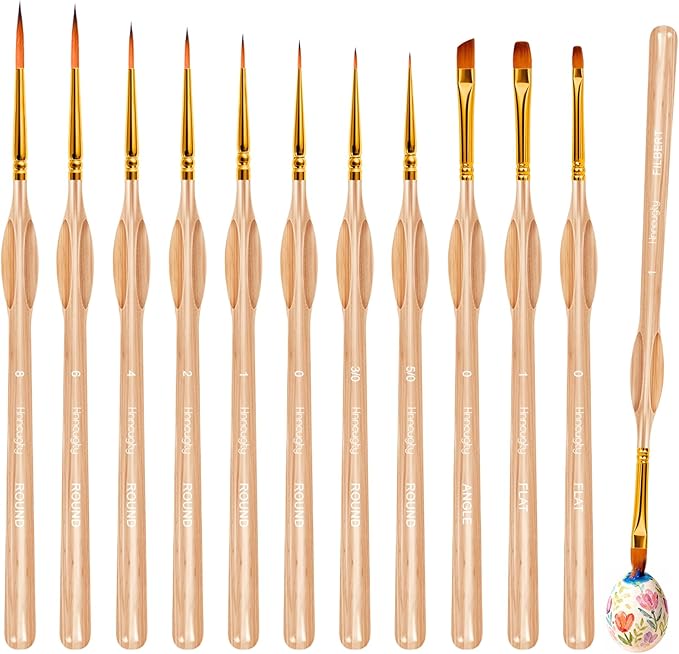 Hnncugty Miniature Paint Brushes Set 12pcs, Paint Brushes for Acrylic Painting, Art Supplies for Oil, Watercolor Detailing Models Rock Body Face Nail Drawing Artist Gifts, Triangular Handles Wood