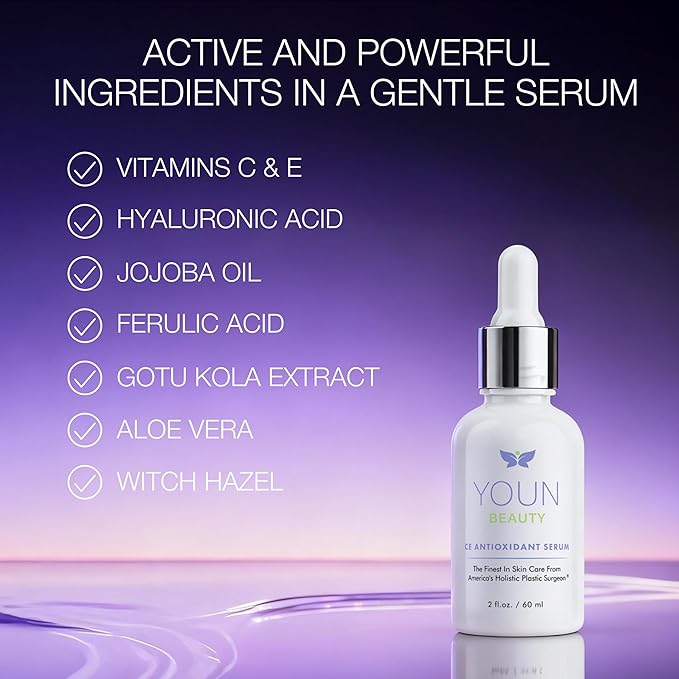 YOUN Beauty 20% Vitamin C Face Serum with Hyaluronic Acid, Ferulic Acid & Vitamin E by Holistic Plastic Surgeon Dr. Anthony Youn | Antioxidant Serum for Face for Skin Hydration, 60 ml