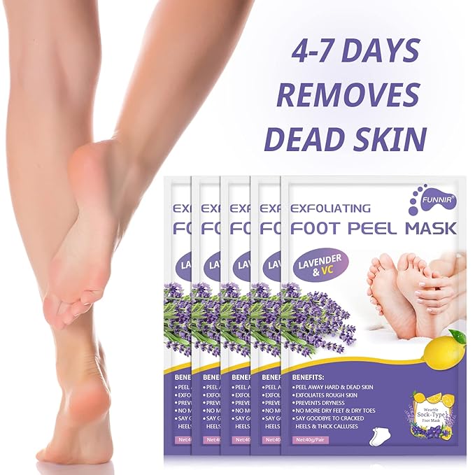 FUNNIR Foot Peeling Mask (5 Pack) Exfoliant for Peeling Off Calluses, Natural Exfoliator for Dry Dead Skin, Callus, Repair Rough Heels Soft Smooth Touch