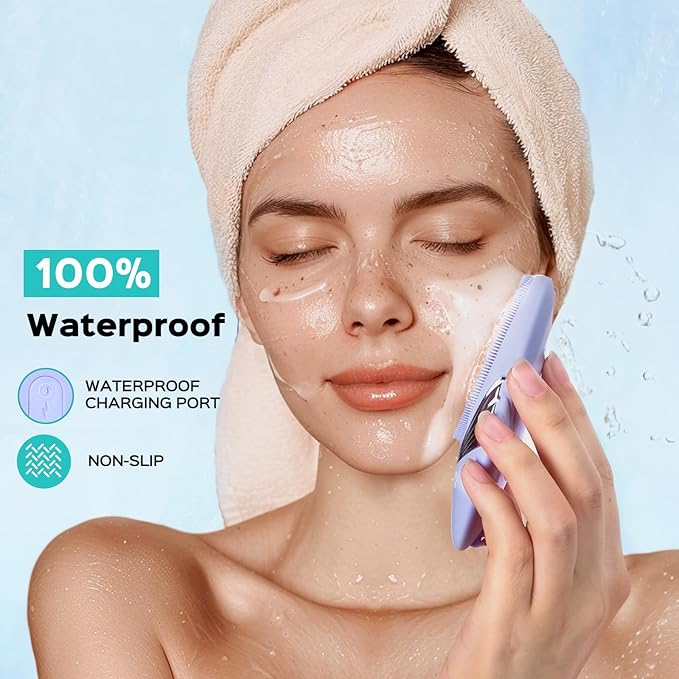 COSLUS Facial Cleansing Brush Face Scrubber: Silicone Waterproof Rechargeable Face Wash Brush, 5 Cleansing Modes, Electric Deep Cleaning for Men & Women, Removing Blackhead, Exfoliating, Massaging