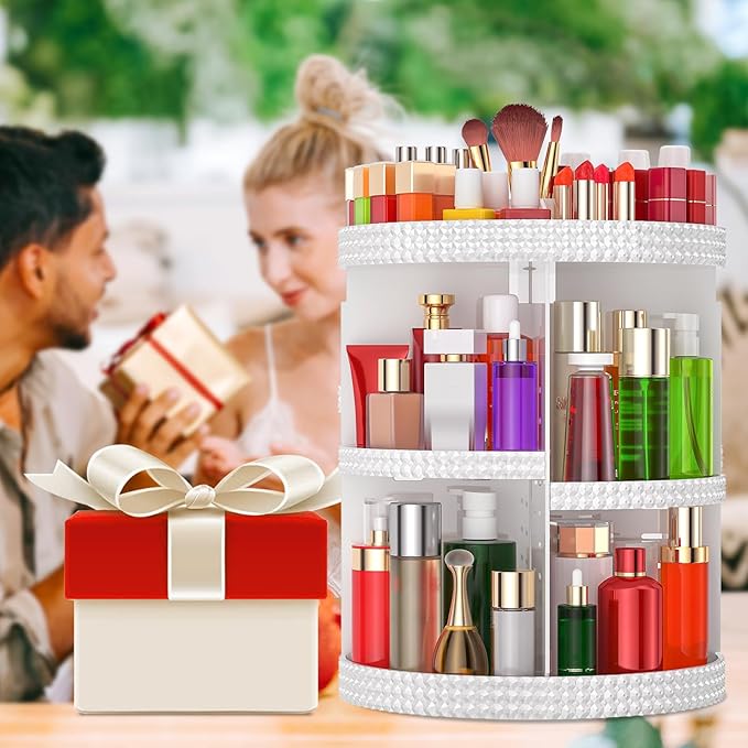 Awenia Makeup Organizer 360-Degree Rotating, Adjustable Makeup Storage, 7 Layers Large Capacity Cosmetic Storage Unit, Fits Different Types of Cosmetics and Accessories, Plus Size(White)
