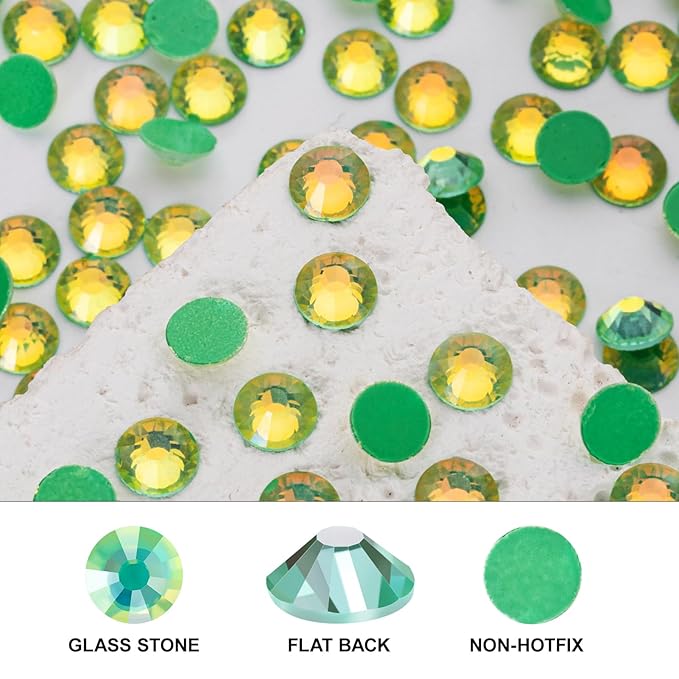 Novani 576 Pieces Flatback Rhinestones Glass Round Gems F-Green Crystals for Nail Art DIY Crafts Clothes Shoes,SS30,6.4-6.6mm