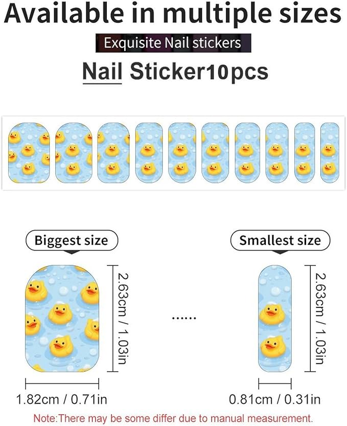 WUXEKZO Self Adhesive Nail Art Stickers Nail Supply Nail Stickers Set for Salon Nails Accessories (5 Sheets Yellow Rubber Ducks Bubbles White Nails Stickers Wraps Decals)
