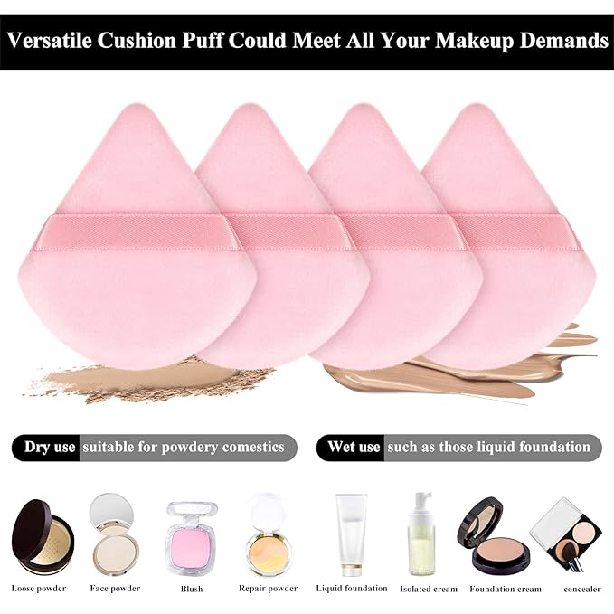 Maitys 12 Pcs Powder Puff Triangle for Face Makeup Cosmetic Loose Powder Puff Velour Soft Body Washable Reusable Foundation Sponge Wet Dry Makeup Tool for Women(Small,Pink)