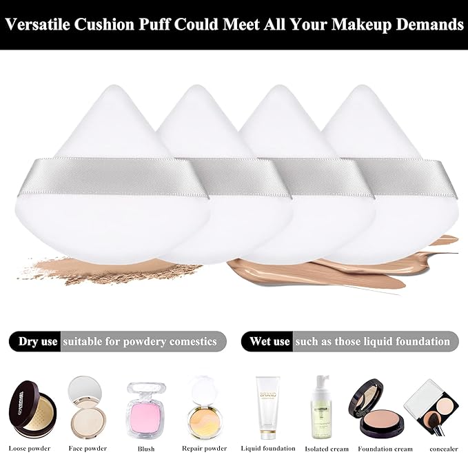 Maitys 12 Pcs Powder Puff Triangle for Face Makeup Cosmetic Loose Powder Puff Velour Soft Body Washable Reusable Foundation Sponge Wet Dry Makeup Tool for Women(Small,White)