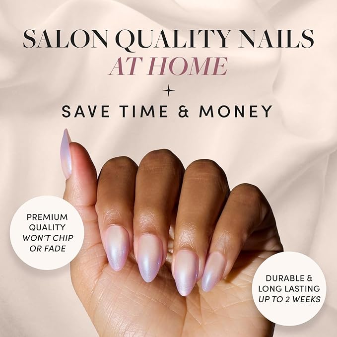 Glamnetic Press On Nails - Polar Day | Short Almond Fake Nails with Ombré Lilac Tips and Glossy Velvet Finish, Salon Quality | 15 Sizes - 30 Nail Kit with Glue