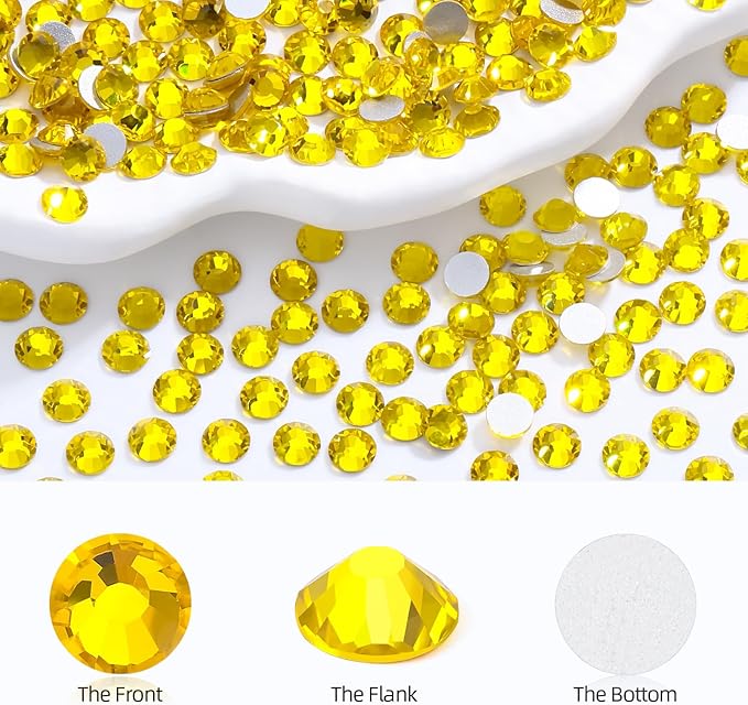 Meibite Citrine Flatback Rhinestones, Glass Rhinestones for Nail Art and Craft, Glue Fix, Loose Crystal Gemstones(Yellow, SS16, 1440pcs, 3.8-4.0mm)