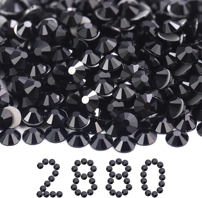 MEIBITE Flatback Rhinestones Bulk, 2880PCS Black Rhinestones for Clothes DIY Decoration Crafts, Black, SS30, 6.3-6.5mm