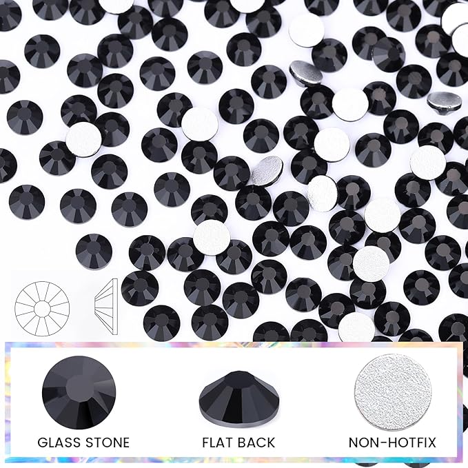 Novani Crystal Rhinestones, Flatback Loose Gemstones 288pcs Glass Rhinestones for Clothes Shoes Crafts Makeup Nail Art and DIY Decorations(SS34, Black)