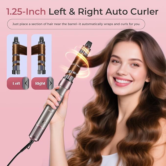 Vincofy 7-in-1 Hair Dryer Brush Blow Dryer, Hot Air Brush Styler with Travel Bag– Fast Drying, Curling, Straightening & Volumizing – 1500W High-Speed Motor 110,000 RPM – All Hair Types – Pink