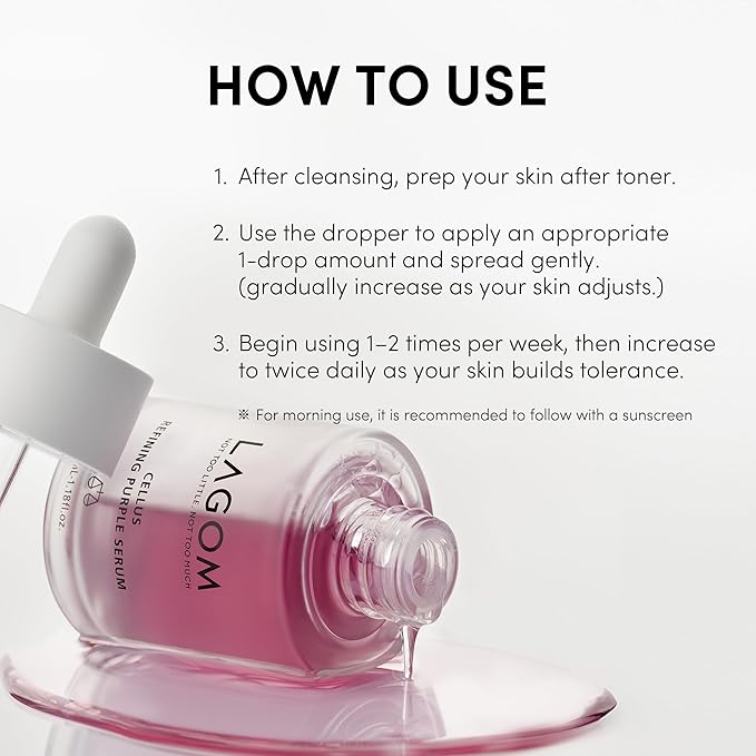 LAGOM Cellus Refining Purple Serum, 10% Azelaic Acid, Ceramide&Panthenol, Herb Extract, Sensitive skin, Redness Soothing, Spot Care, Korean Skincare 1.18 Fl Oz