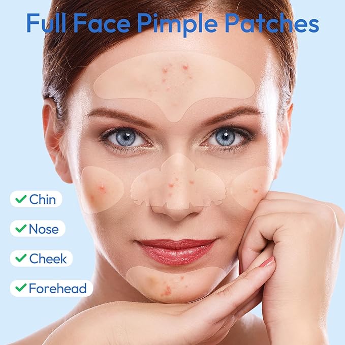 Breiboz Full Face Pimple Patches(5 Pack),Big Hydrocolloid Acne Patches,Skin Care Zit Patches for Whole Face,Nose, Chin, Forehead & Cheeks w/Tea Tree Oil, Salicylic Acid & Cica Oil（5 Pack,25 Patches）