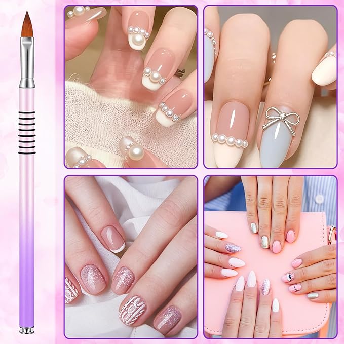 Purple-Pink Gradient Acrylic Nail Brush 3PCS Nail Art Brushes Set Non-slip Grip Handle Professional Nails Design Pens Tools for Acrylic Application, Extension & 3D Carving - Sizes 2/4/5