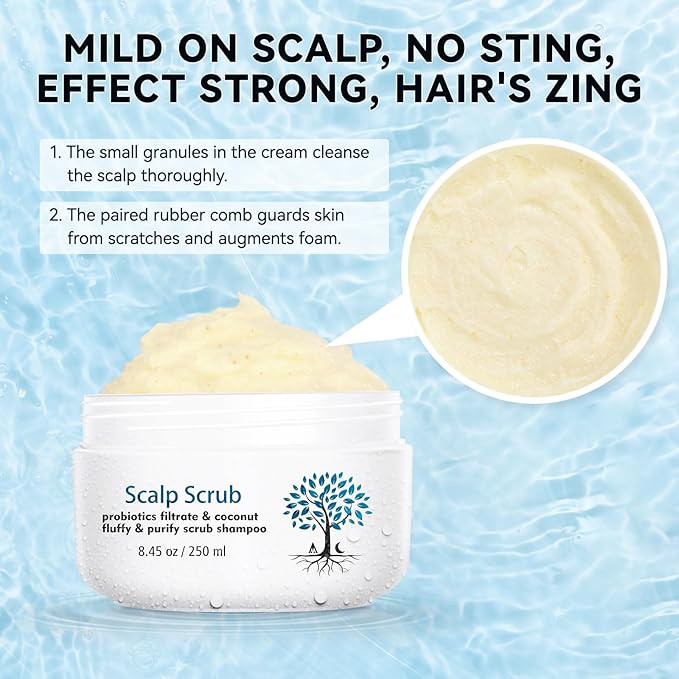 Scalp Scrub with Scalp Scrubber, Dry itchy Scalp & Dandruff Treatment, Scalp Exfoliator, Deep Cleans, Gentle Formula , 8.45 oz
