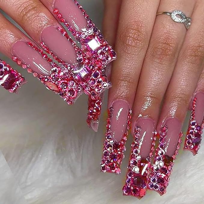 Yzzseven 14 Types of 700 Rose Pink Diamonds + 2100 Flat Rhinestones Mix 20 Styles Flatback DIY Crafts Rhinestone Crystals 3D Ornament‌s Flat Back Stones Set + Tweezers + Drill Pen