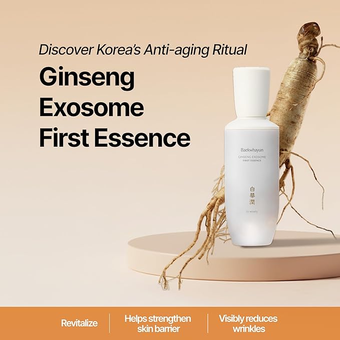 Ginseng Exosome First Essence | 5% Ginseng Extract Targets Wrinkle & Dullness, Hydrating, Barrier Supporting, Nourishing, Dark Spot Remover for Face, Korean Anti-Aging Serum (100ml / 3.38 fl. oz.)