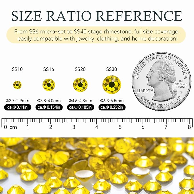 Meibite Citrine Flatback Rhinestones, Glass Rhinestones for Nail Art and Craft, Glue Fix, Loose Crystal Gemstones(Yellow, SS16, 1440pcs, 3.8-4.0mm)