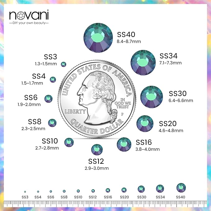 Novani Rhinestones 3000Pcs Flatback Crystal Round Loose Gemstones Glass Rhinestones for Crafts Makeup Nail Art Clothes Shoes DIY Decorations(SS6, 1.9-2.0mm,Green Flame)
