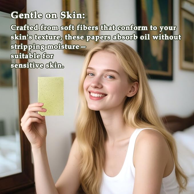 Natural Face Oil Blotting Paper -Bamboo Charcoal 600 Counts, Easy Dispensing Oil Absorbing Sheets, Premium Handy Facial Blotting Papers - Face Skin Care or Beauty Make Up Must Have (White-Green Tea)